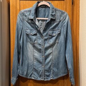 Trouve for Nordstrom Soft Chambray Denim Western Snap Button Long Sleeve Shirt S